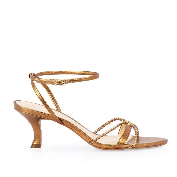 Sandália Salto Alto Couro Bronze 35