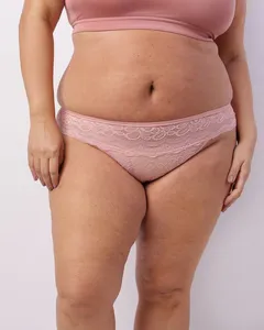 Calcinha Plus Size Feminina Biquíni Com Renda Rosa 46