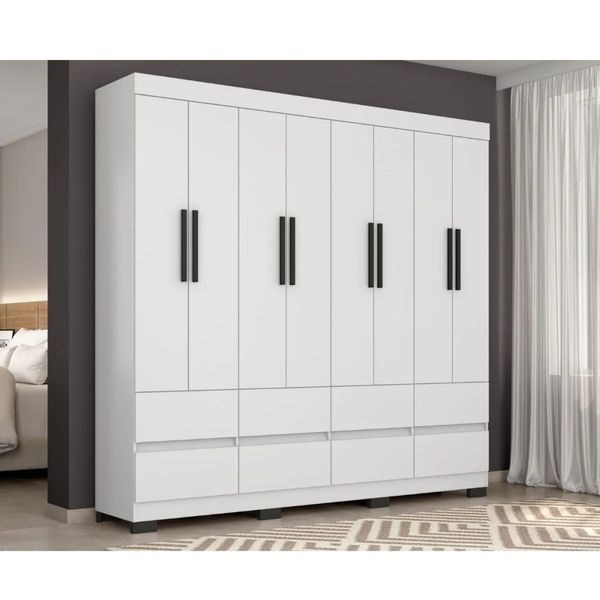 Guarda-Roupa Casal 8 Portas 8 Gavetas Araplac Esmeralda | Branco