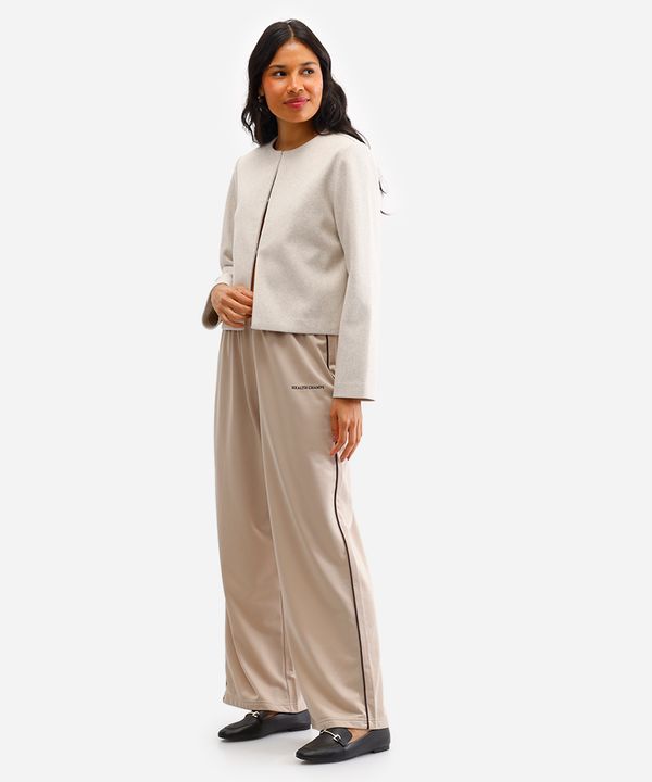 calça wide leg feminina cós elástico bege M