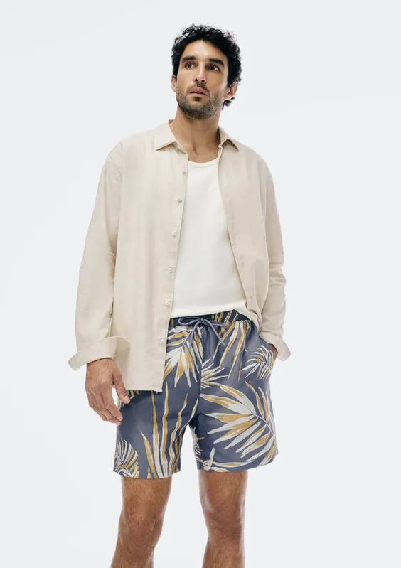 Shorts Praia Masculino Estampado - Cinza P