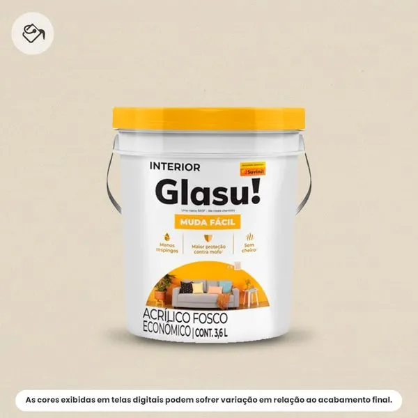 Tinta Acrílica Econômica Fosca Glasu Suvinil Balde 3,6L Muda Fácil Palha (MP)
