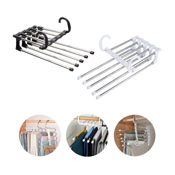 Kit 10 Cabides Aço Inox com 5 Divisórias Retrátil Multiuso