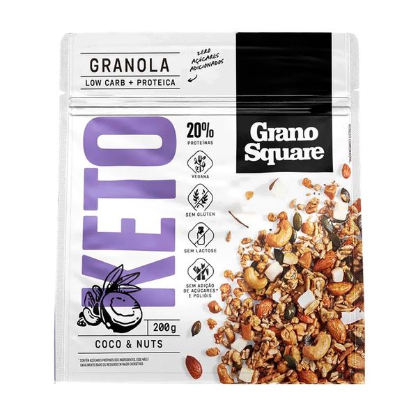 Granola Low Carb Com Coco e Nuts Vegana Sem Glúten GranoSquare 200g