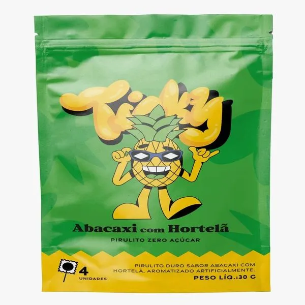 Pirulito Zero Açúcar Ticky Sabor Abacaxi com Hortelã 4 unidades