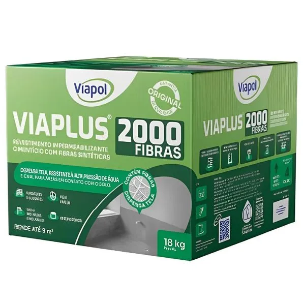 Cimento Impermeabilizante Flexível Bicomponente Viaplus 2000 com Fibras 18kg Branco e Cinza Viapol Cimento Impermeabilizante Flexível Viaplus 2000 com Fibras 18kg Branco e Cinza Viapol