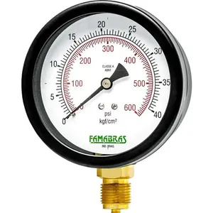 Manômetro Vertical 20kg 1/2 NPT 160mm 300LBS Aço Carbono - Famabras