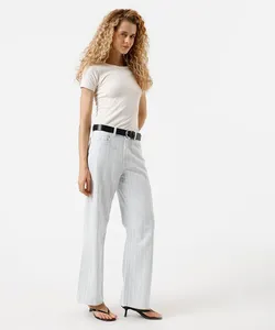 calça wide leg slim feminina jeans listrada azul 38