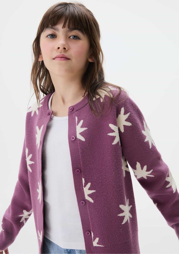 Cardigan Infantil Menina Em Tricô Estampado - Roxo 012
