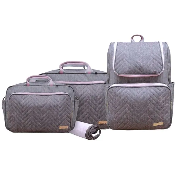 Kit Bolsas Maternidade Mave Baby 1091/1092/1093 Cinza e Rosa