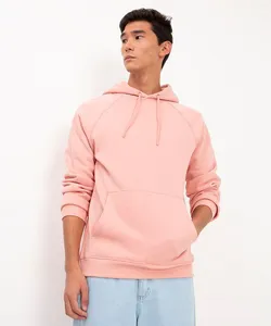 blusão de moletom bolso canguru com capuz rosa claro G