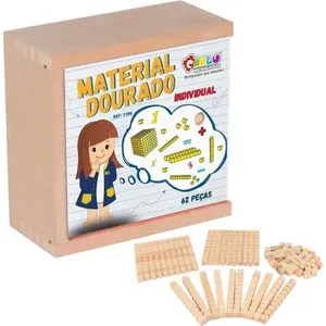 Material Pedagógico em Madeira 62 Peças para Ensino de Matemática Dourado Carlu Brinquedos Material Pedagógico Madeira 62 Peças Ensino Matemática Dourado Carlu