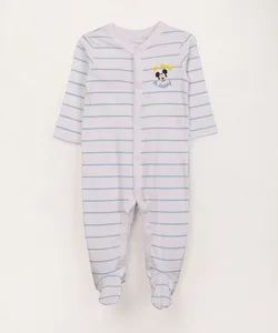 macacão infantil manga longa listrado mickey mouse off white 12-18