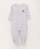 macacão infantil manga longa listrado mickey mouse off white 0-3