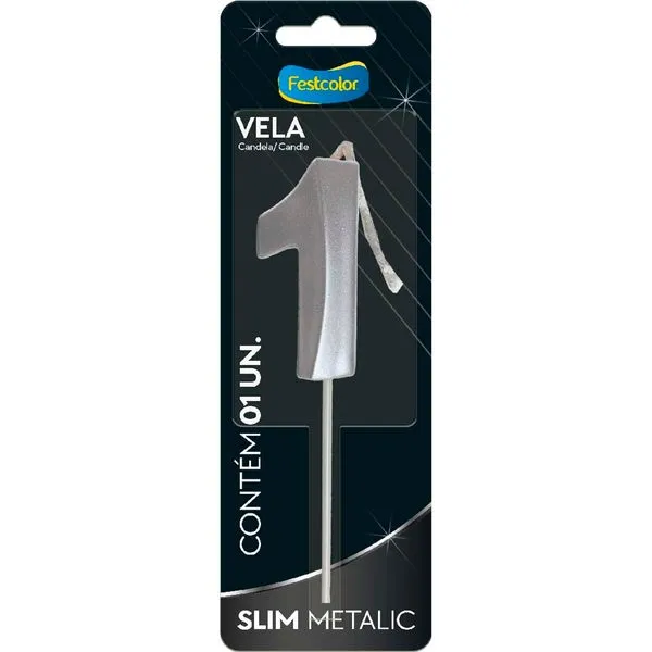 Vela Slim Metallic Nº1 Festcolor Prata (MP)