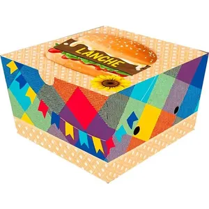 Embalagem Descartável de Festa Junina pra Hamburguer Artesanal 25 Caixa Box de Papel Xadrez com Bandeirinhas 11,5 cm -