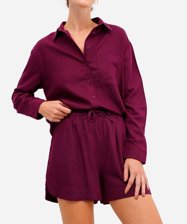 short feminino com linho cós elástico com fendas roxo G