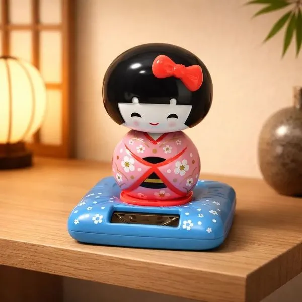 Boneca Decorativa Solar Japonesa Kokeshi Gueixa Balança Cabeça Rosa para Mesa Escritório Dantas Boneca Decorativa Solar Japonesa Kokeshi Gueixa Balança Cabeça Rosa Dantas