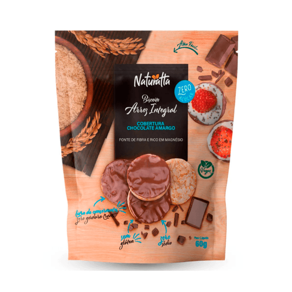 Biscoito Arroz Integral Naturatta Cobertura Chocolate Amargo 60g