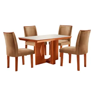 Mesa de Jantar 4 Cadeiras com Tecido Suede, em MDF, 135x90cm - Frisa Castanho / Off White