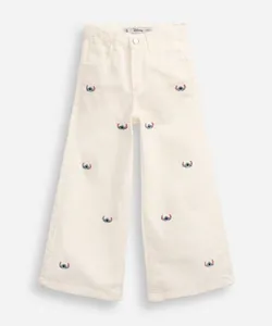 calça wide leg infantil sarja bordado stitch off white 8