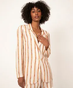 blazer de viscose manga longa listrada conchas off white M