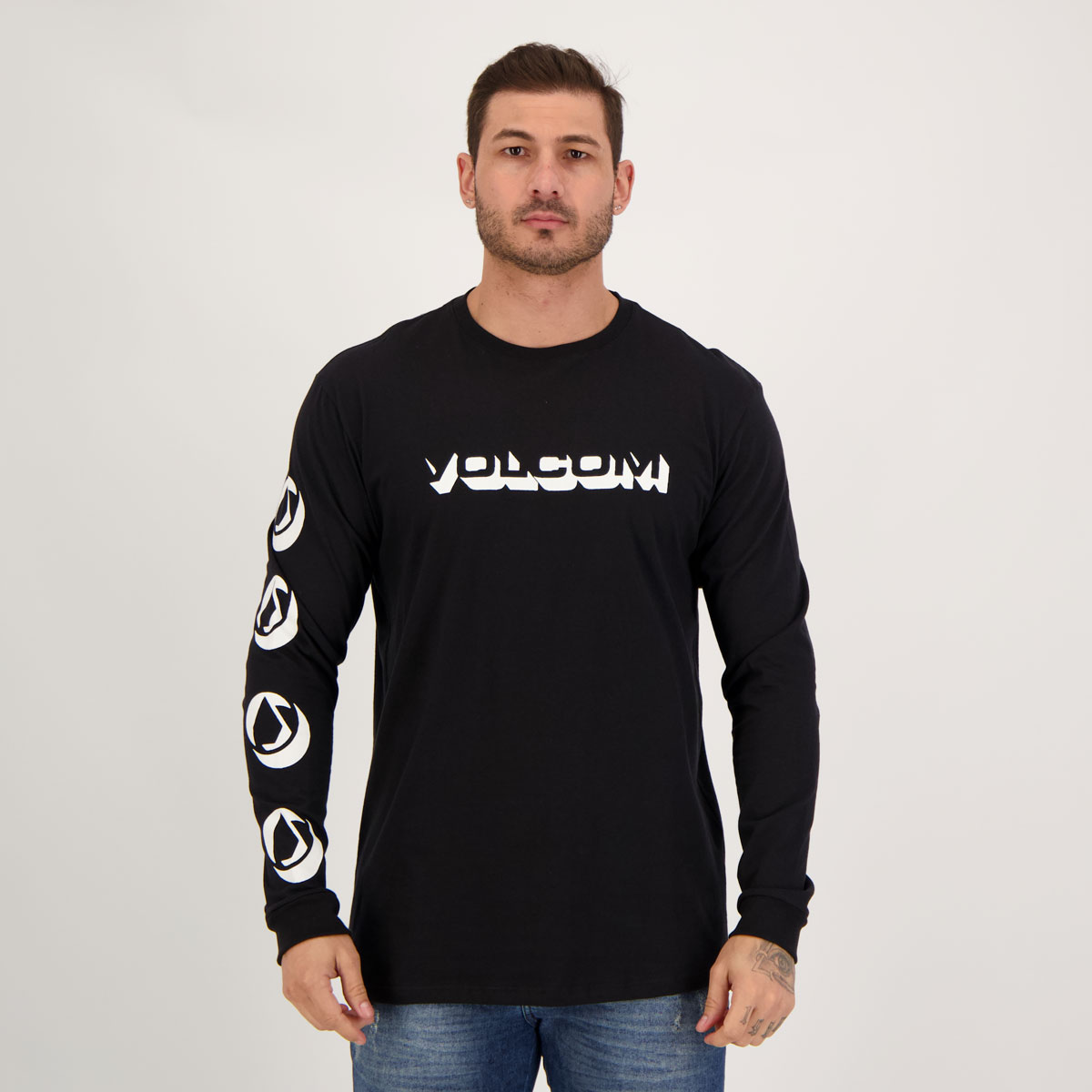 Camiseta Volcom Manga Longa Stonedeep Preta