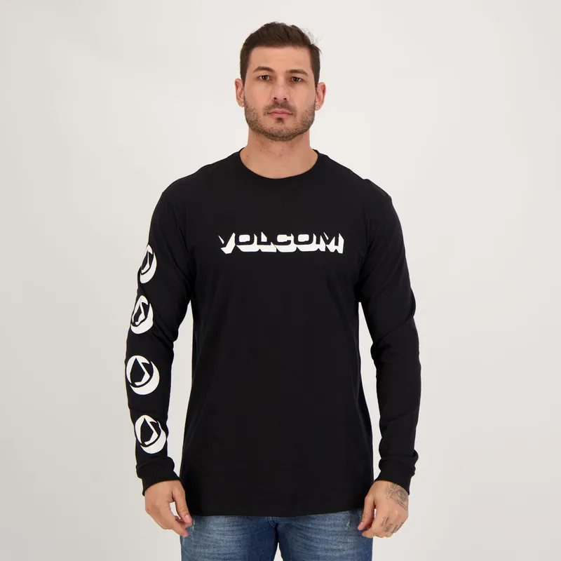 Camiseta Volcom Manga Longa Stonedeep Preta