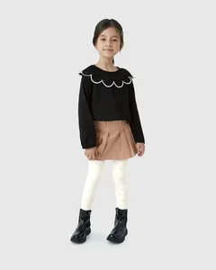 Shorts Saia Menina Pregas Frontais Em Sarja Com Elastano - Carinhoso Marrom - 14