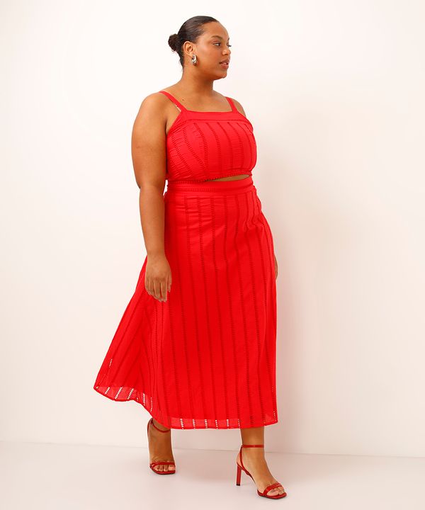 saia midi evasê de laise plus size vermelha 48
