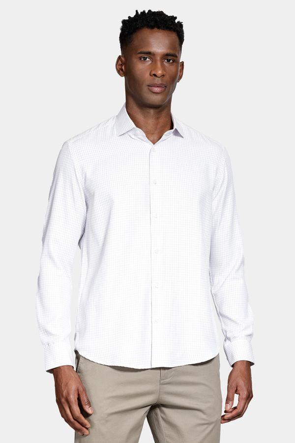 Camisa Manga Longa Slim Xadrez Branco Com Lilas - P