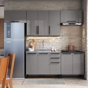 Cozinha Modulada Completa Fidelitá Mônaco 5 Peças 280cm 10 Portas 2 Gavetas Sem Tampo Chumbo/titânio