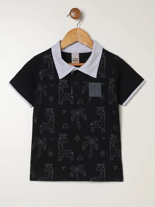Polo Malha Manga Curta Infantil Para Menino - PRETO 2