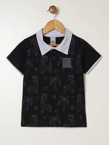 Polo Malha Manga Curta Infantil Para Menino - PRETO 1