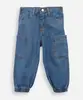 calça infantil jeans leve cargo com elástico azul 3