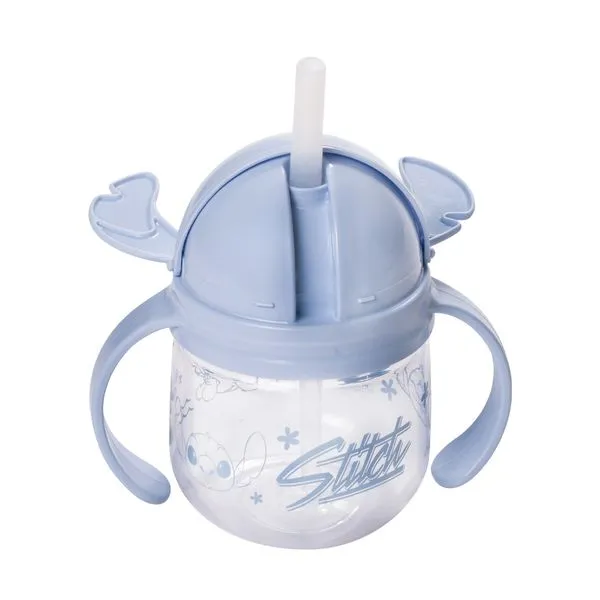 Caneca Treinamento Com Canudo Stitch Plástico Azul 260ml 17447 - Plasútil