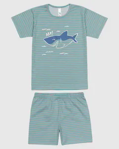 Pijama Infantil Menino Camiseta Estampa Tubarão Em Algodão Malwee Kids Verde - 6