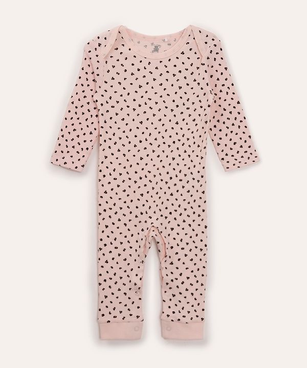 macacão infantil longo animal print rosa 12-18