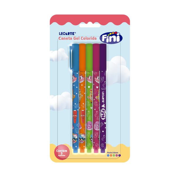 Caneta Gel Fini 0.6mm Com 5 Unidades Leonora