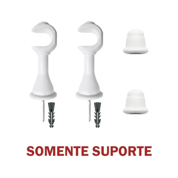Kit Varão para Cortina Simples 2 e 00m 19mm com Ponteira e Suporte Somente Acessórios Branco OEM Kit Varão para Cortina Simples 2 e 00m 19mm com Ponteira e Suporte Branco OEM