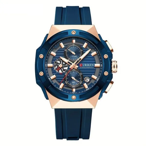 Relógio De Moda, Pulseira De Silicone, Design De Mostrador Criativo Azul