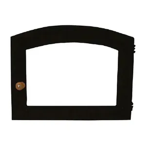 Porta Forno Ferro Fundido com Vidro e Batoque de Madeira 42x40cm Preta Rig Fundidos Porta Forno Ferro Fundido com Vidro e Batoque Madeira Preta Rig