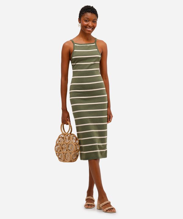 vestido midi feminino de tricot listrado verde PP