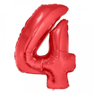 Balão Metalizado Número 4 de Poliamida Metal 1 Metro Vermelho Funny Fashion Balão Metalizado Número 4 Poliamida Metal 1 Metro Vermelho Funny Fashion