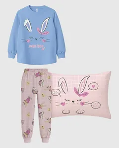Pijama Longo Infantil Menina Estampa Super Fofo + Fronha Algodão Malwee Kids Azul - 3