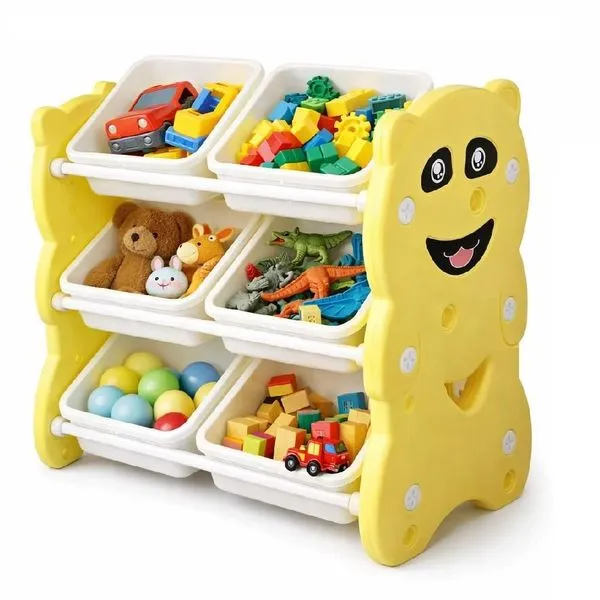 Estante Infantil 6 Gavetas Organizador 3 Prateleiras Nicho Caixa Brinquedos Porta Treco Decorativo Multiuso Ursinho