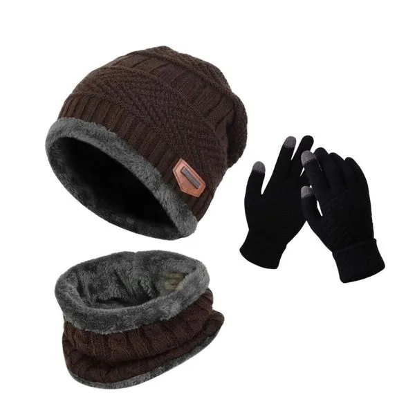 Kit de Frio OEM Geométrica 100% Lã Antialérgica Adulto Marrom com Touca Forrada Luva Touch e Protetor de Pescoço Unissex Kit de Frio OEM Geométrica 100% Lã Antialérgica Adulto Marrom com Touca Luva Touch e Protetor