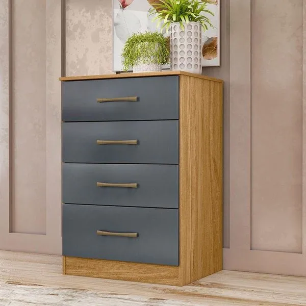 Cômoda Ms913 4 Gavetas MDF Puxadores Plástico Cinza Freijó para Quarto