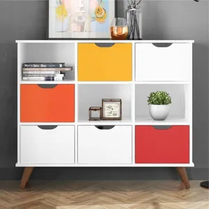 Conjunto Nicho Organizador Kenya 9 Espaços Retrô 3 Gavetas Coloridas Brancas