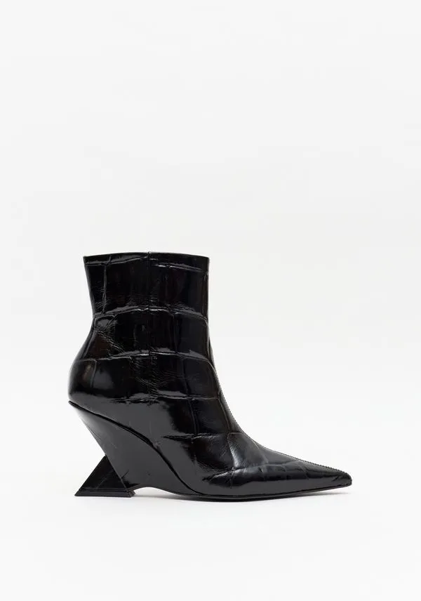 Bota Cano Baixo Couro Croco Preto 37